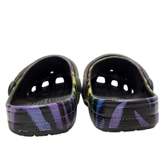Crocs Classic Clogs Womens 6 Mens 4 Black Rainbow Zebra Stripes Slip On Casual - Picture 7 of 10